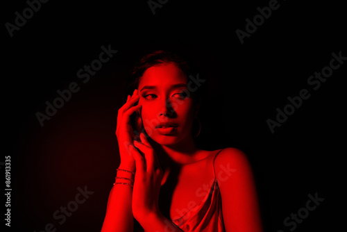Photo of dreamy sexy lady wear elegant dress enjoying vip discotheque isolated black color background