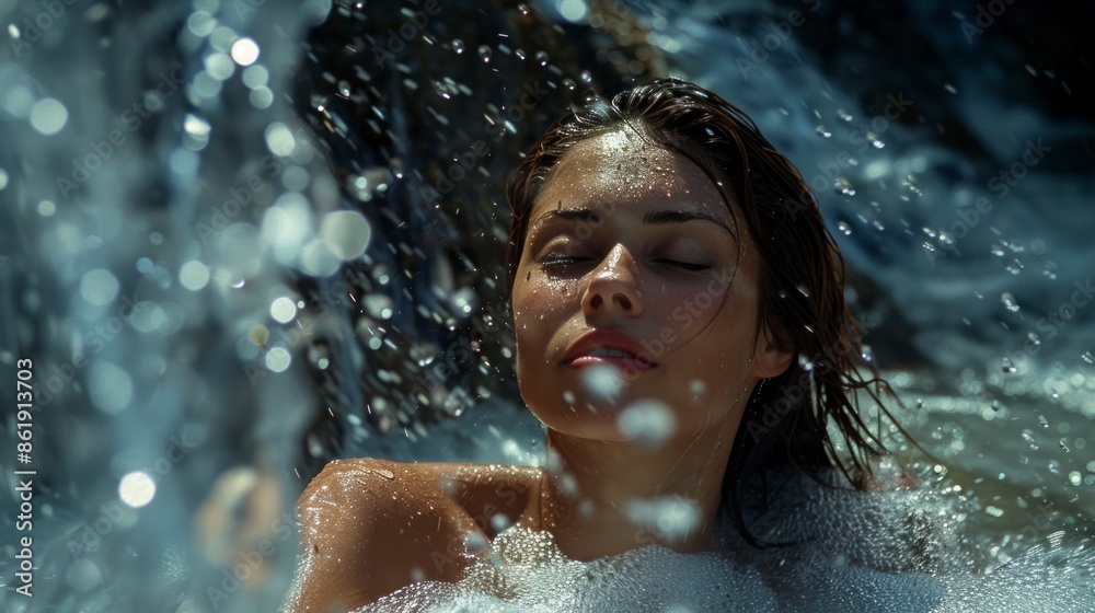 Obraz premium beautiful young woman bathing in a river