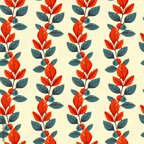 Hello autumn, autumn season, leaves, twigs, berries, pattern, vector