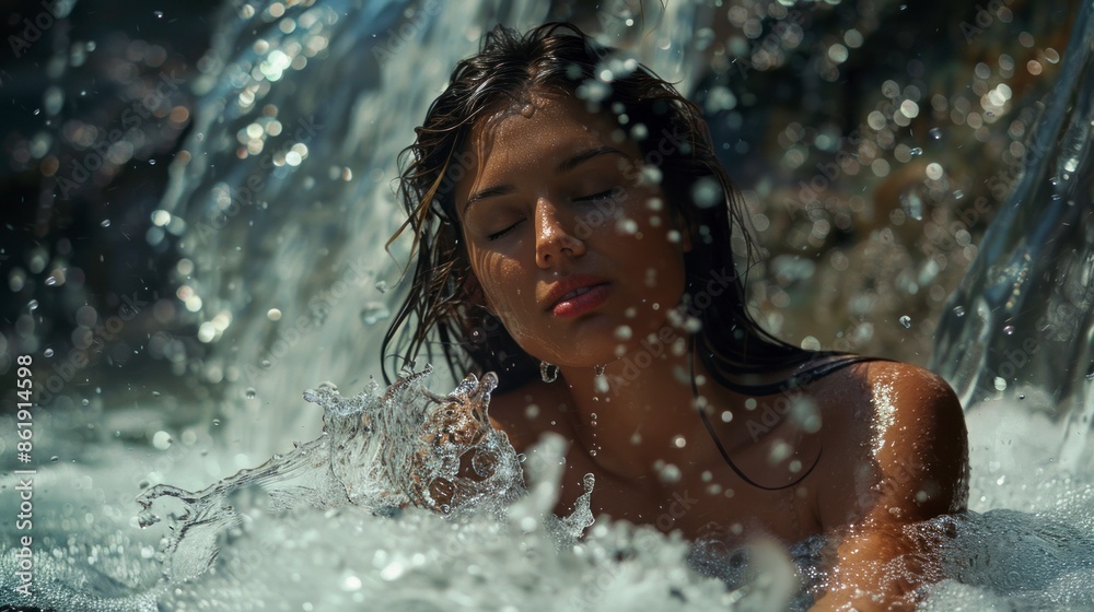 Obraz premium beautiful young woman bathing in a river