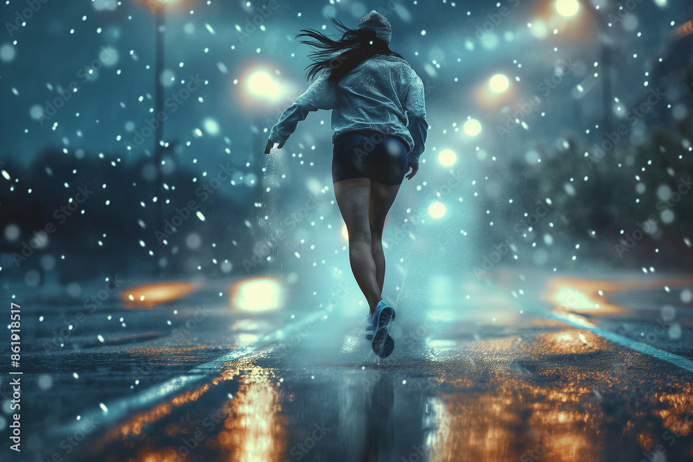 Obraz premium woman training in the rain
