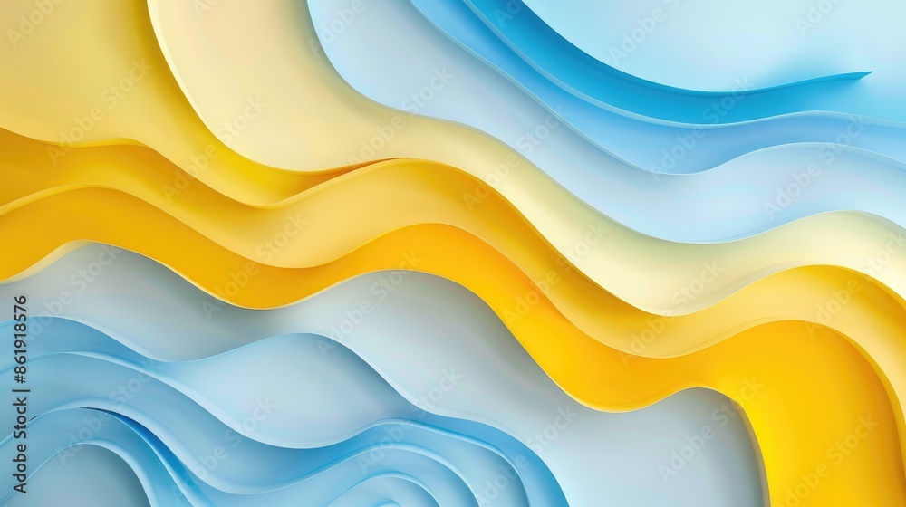 Fototapeta premium Pastel yellow and blue background made of abstract colored paper