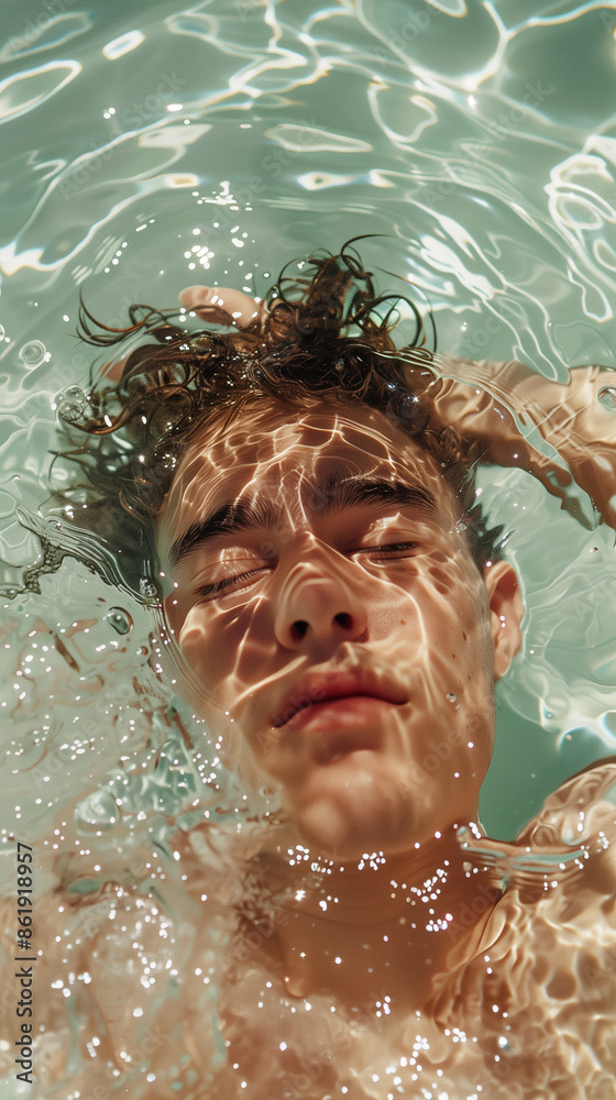 Relaxed Person Floating in Sunlit Water, Relaxing Summer Vacation Relaxed Person Floating in Sunlit Water, Relaxing Summer Vacation