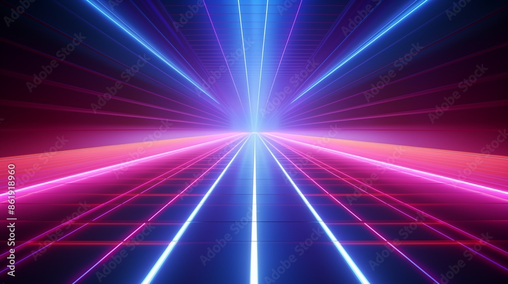 Obraz premium Vibrant Neon Light Grid In Retro Futuristic Cyberspace