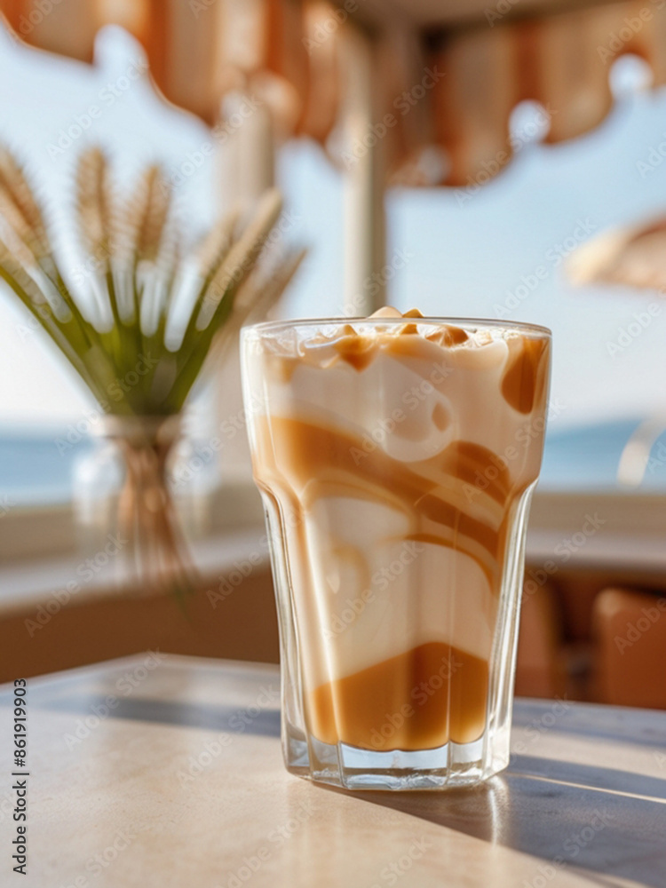 A glass of cold brew coffee with sweet vanilla foam A glass of cold brew coffee with sweet vanilla foam