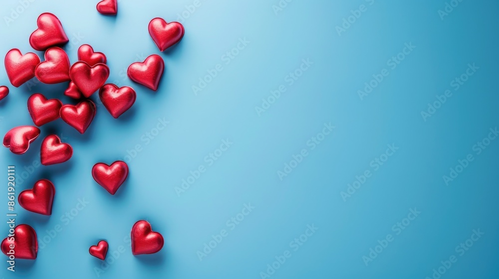 Valentine s Day concept with red hearts on a blue background and text space Valentine s Day concept with red hearts on a blue background and text space