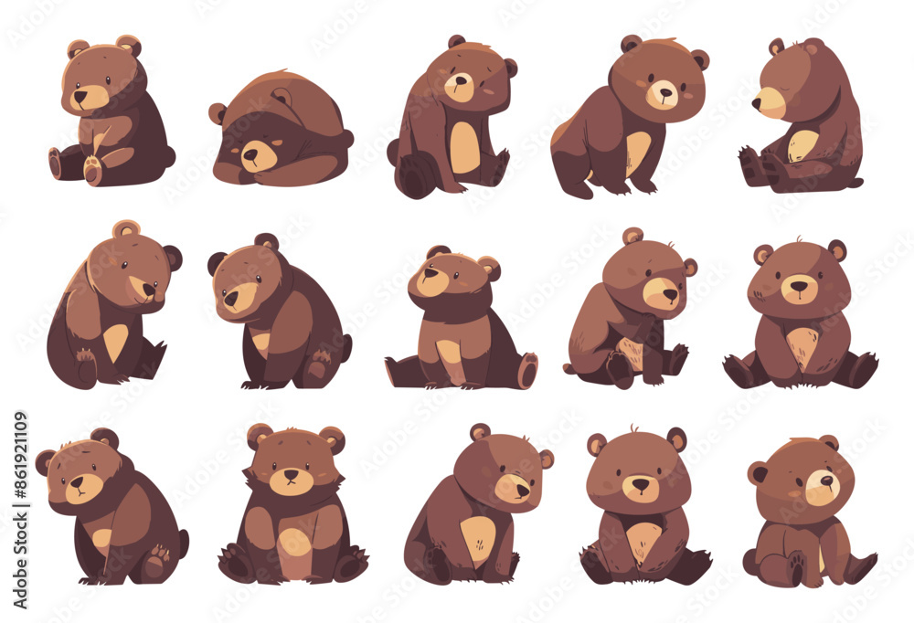 Cartoon Cute Brown Bear in Different Poses Icon Set. White Background Very Simple Style Adorable Animal Illustrations Wildlife Collection Bear Mascot Clipart Cartoon Cute Brown Bear in Different Poses Icon Set. White Background Very Simple Style Adorable Animal Illustrations Wildlife Collection Bear Mascot Clipart