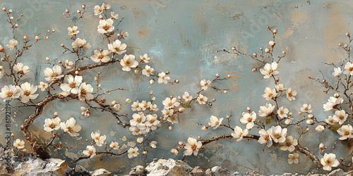 panel wall art, wall decoration, marble background with flowers designs