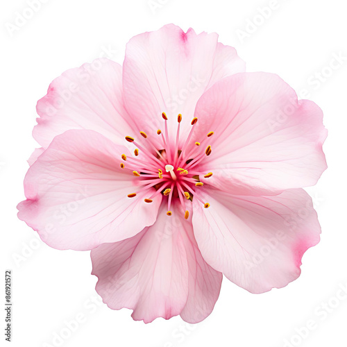 Beautiful close-up image of a delicate pink flower with intricate petals and yellow stamens, showcasing nature's elegance and detail.