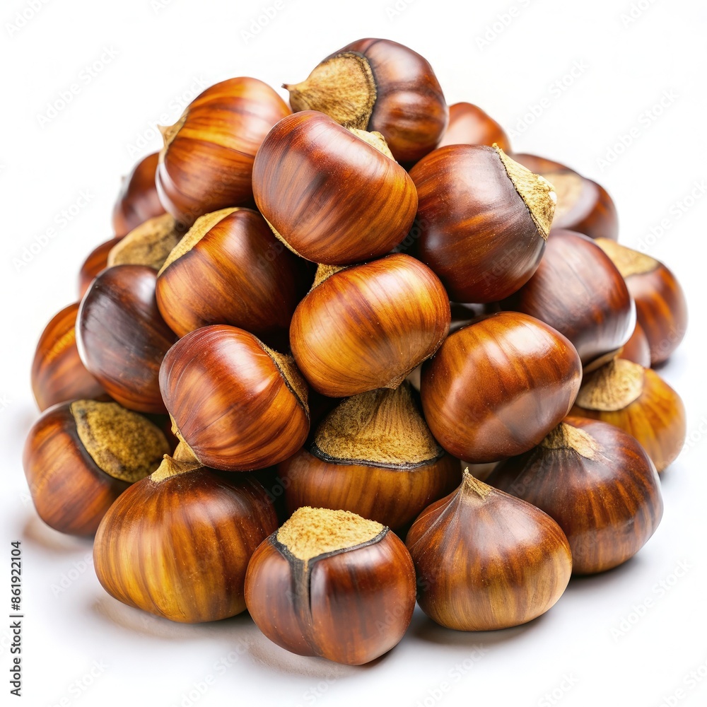 Pile of Roasted Chestnuts Isolated on White Background. Generative AI Pile of Roasted Chestnuts Isolated on White Background. Generative AI