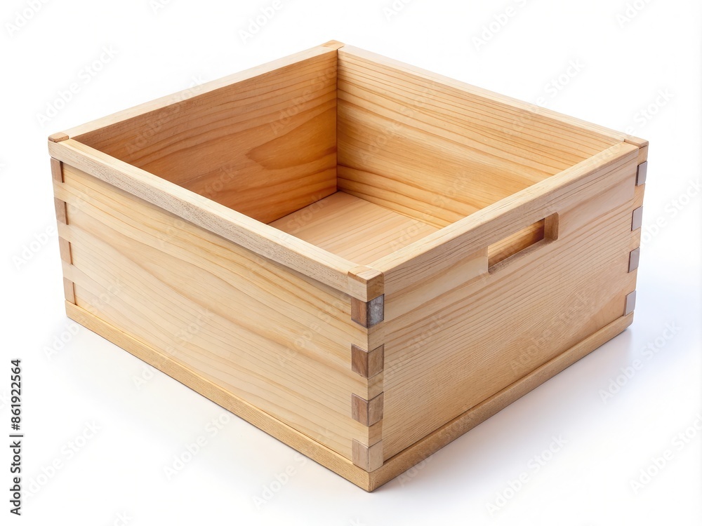 Empty Wooden Box With Handle Isolated on White Background. Generative AI Empty Wooden Box With Handle Isolated on White Background. Generative AI