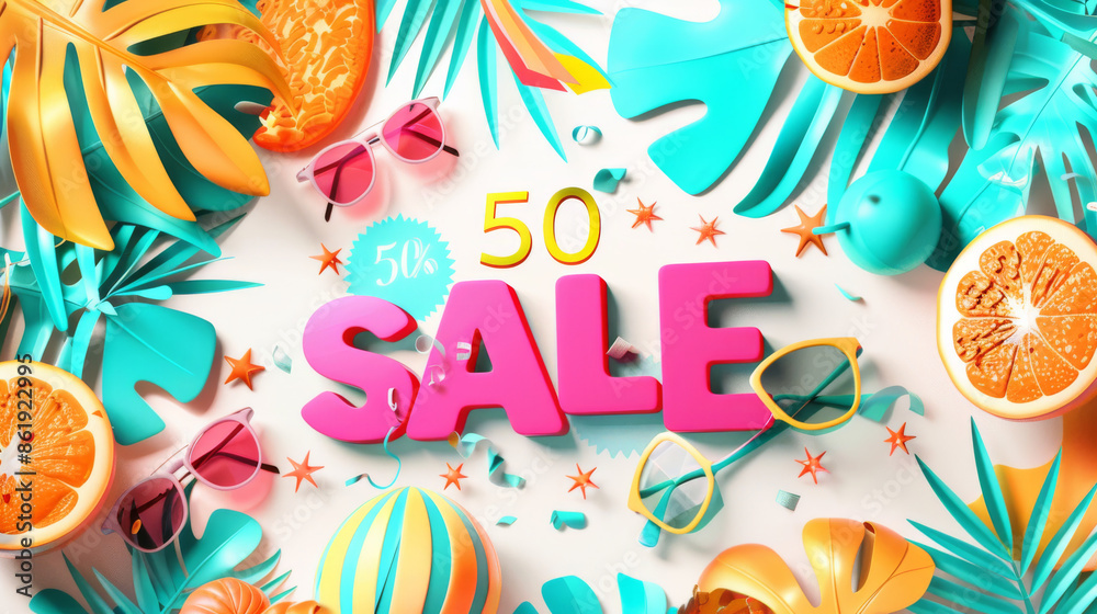 3D summer sale icon on white background 3D summer sale icon on white background