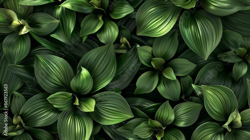 Green ribbed plantain, green background with lovely flowers, 3D render