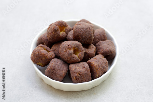 Corn snack chocolate flavor on white background