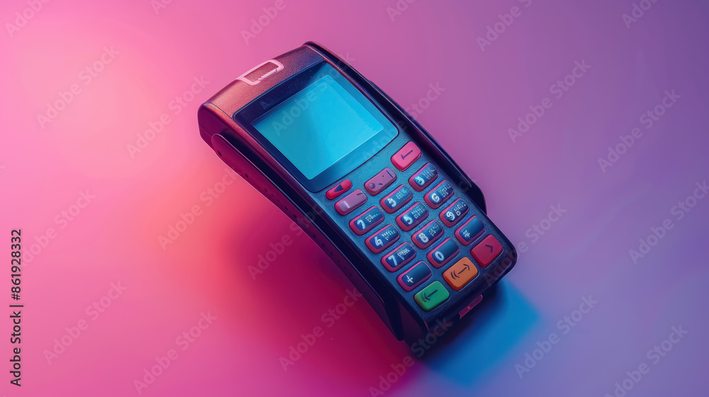 floating credit card terminal on a vibrant pink gradient background floating credit card terminal on a vibrant pink gradient background