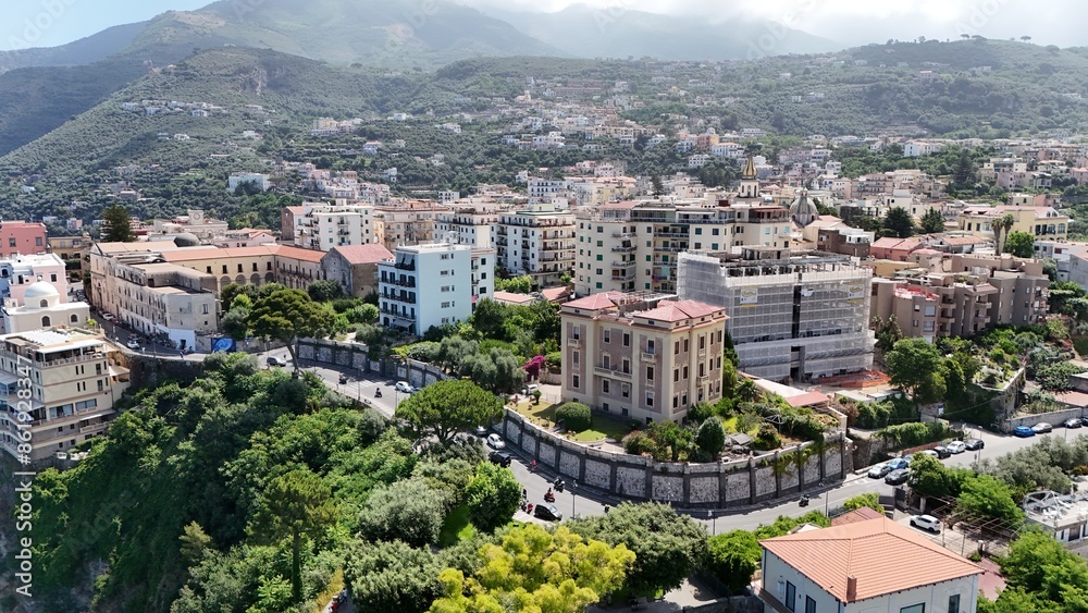 Fototapeta premium Located on the slopes of Mount Sant'Angelo, Vico Equense is a town on the Sorrento peninsula that offers breathtaking landscapes, beautiful beaches and a charming historic center of medieval origins