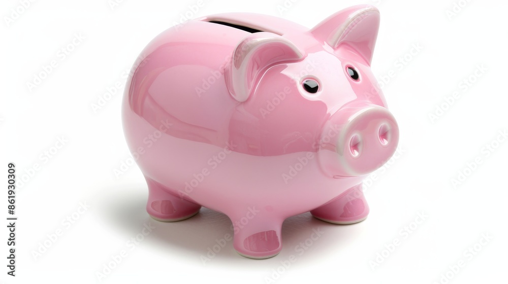 Pink piggy bank on white background, savings and financial concept Pink piggy bank on white background, savings and financial concept