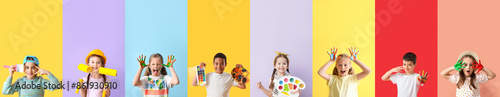 Set of cute children with p...