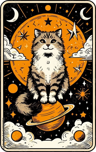 illustration of the tarot card with cbtr cartoon cat