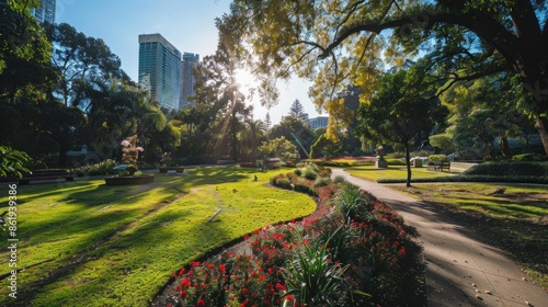 The Beauty of Urban Green Spaces A City Park with Well-Maintained Gardens and Walking Paths