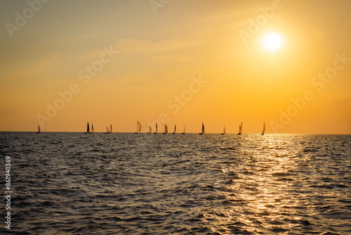 sunset over the sea, silboat on holiday