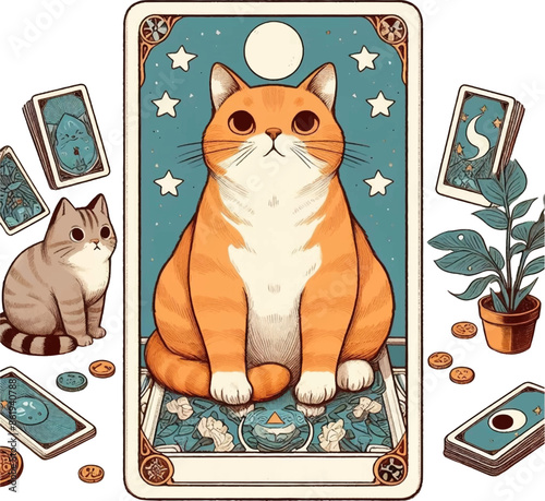 illustration of the tarot card with cbtr cartoon cat