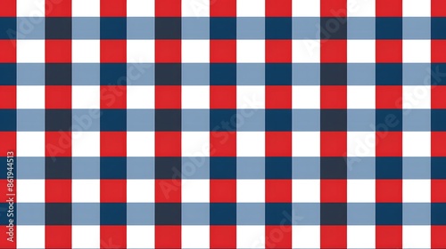 Red Gingham Style Pattern Tile Blue white gingham cloth vector. Checkered tablecloth pattern. Traditional plaid seamless vector texture. Gingham plaid pattern.