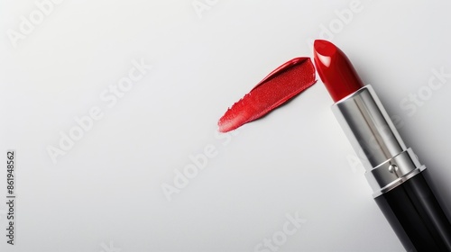 Bright red lipstick on white background with copy space High quality image