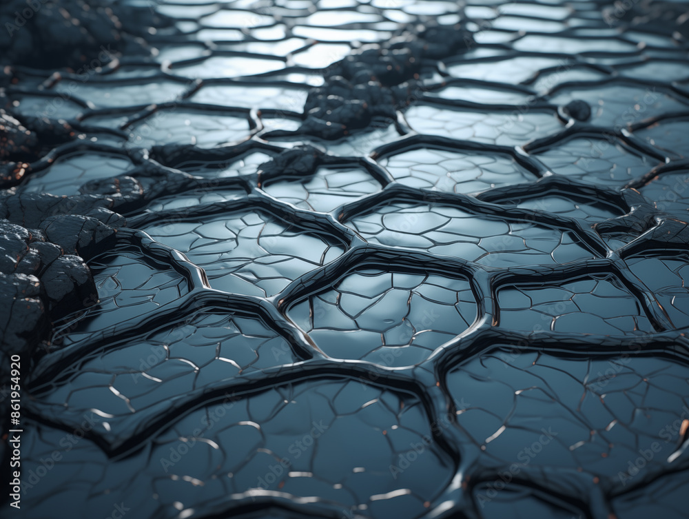 Obraz premium Cracked Black Metallic Surface with Reflective Light