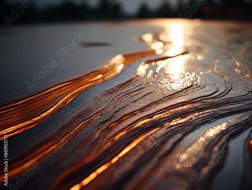 Liquid Metal Surface with Sunset Reflections photo