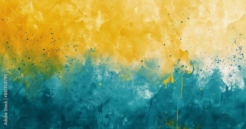 Abstract Watercolor Painting With Yellow and Blue Splashes