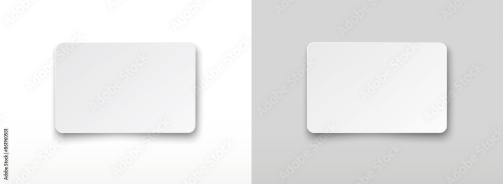 Plastic or paper business cards isolated on gray and white backgrounds. Vector blank sticker, sheet, label, banner templates with rounded corners