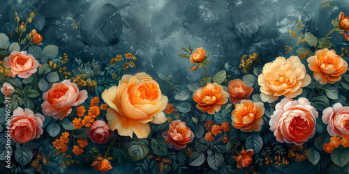 panel wall art, wall decoration, marble background with flowers designs