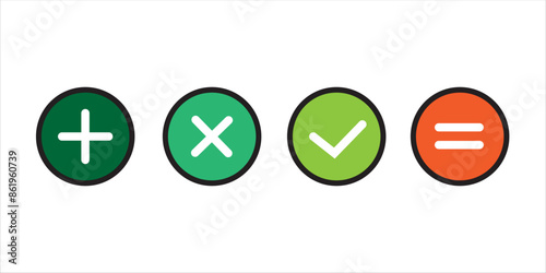 Check mark and Cross symbol icon vector. Plus and minus symbol icon with full color vector illustration 