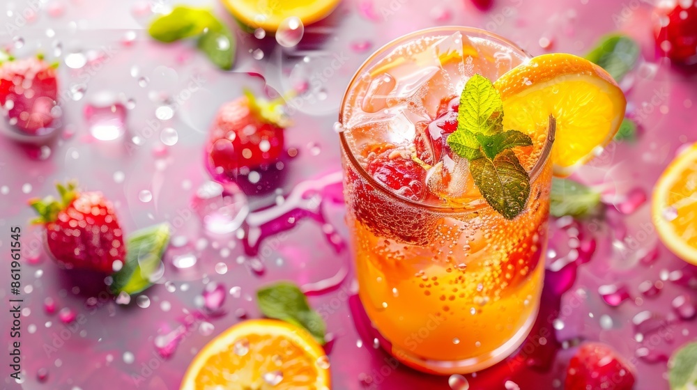 Strawberry and orange cocktail with fresh mint Strawberry and orange cocktail with fresh mint