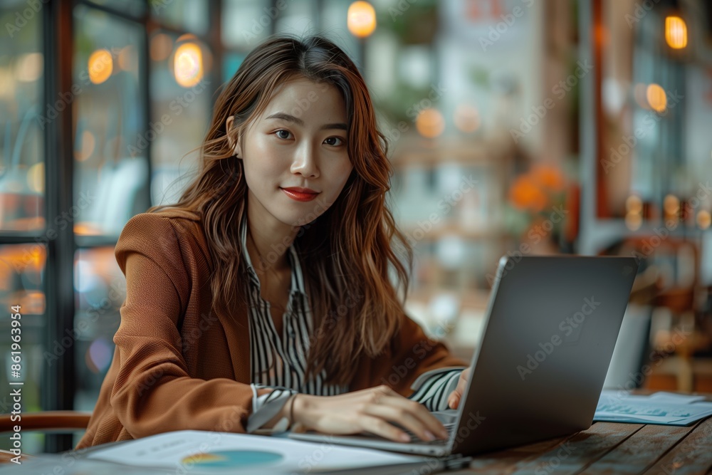 photo of businesswoman analyzing reports on laptop