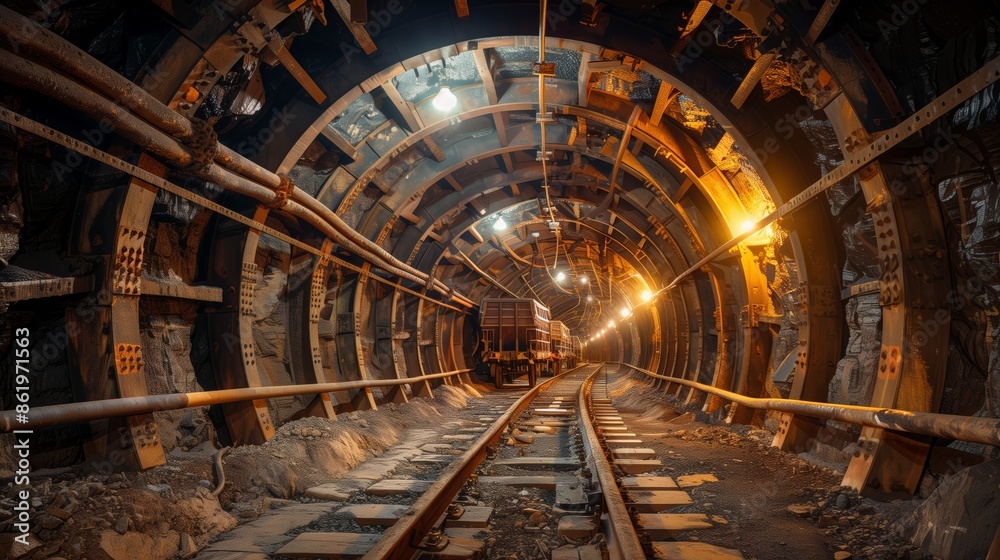 Underground Mining Tunnel with Industrial Lighting Underground Mining Tunnel with Industrial Lighting
