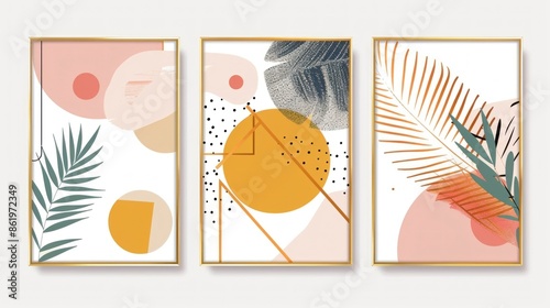 set of 3 abstract paintings with frame