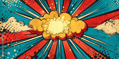 VIntage retro comics boom explosion crash bang cover book design with light and dots. Can be used for decoration or graphics. Graphic Art. Vector. Illustration