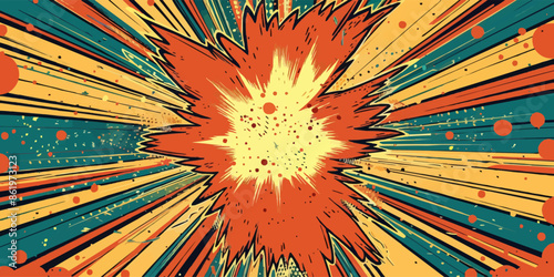 VIntage retro comics boom explosion crash bang cover book design with light and dots. Can be used for decoration or graphics. Graphic Art. Vector. Illustration