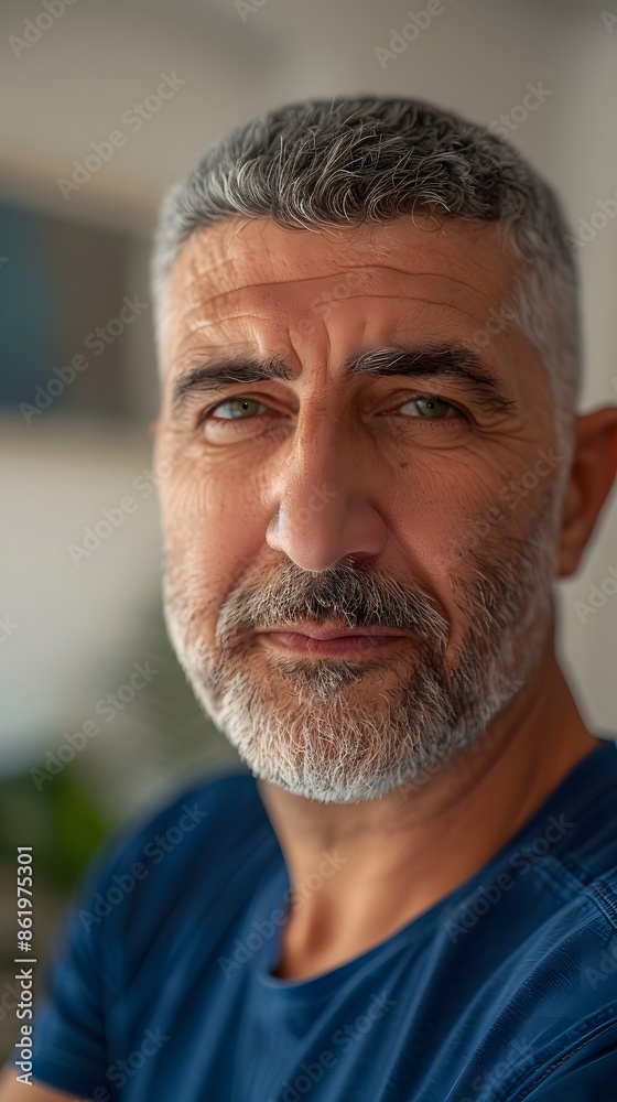 Smiling Israeli Man at Home with Green Eyes and Natural Light Smiling Israeli Man at Home with Green Eyes and Natural Light