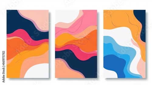 set of 3 abstract paintings with frame
