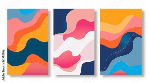 set of 3 abstract paintings with frame