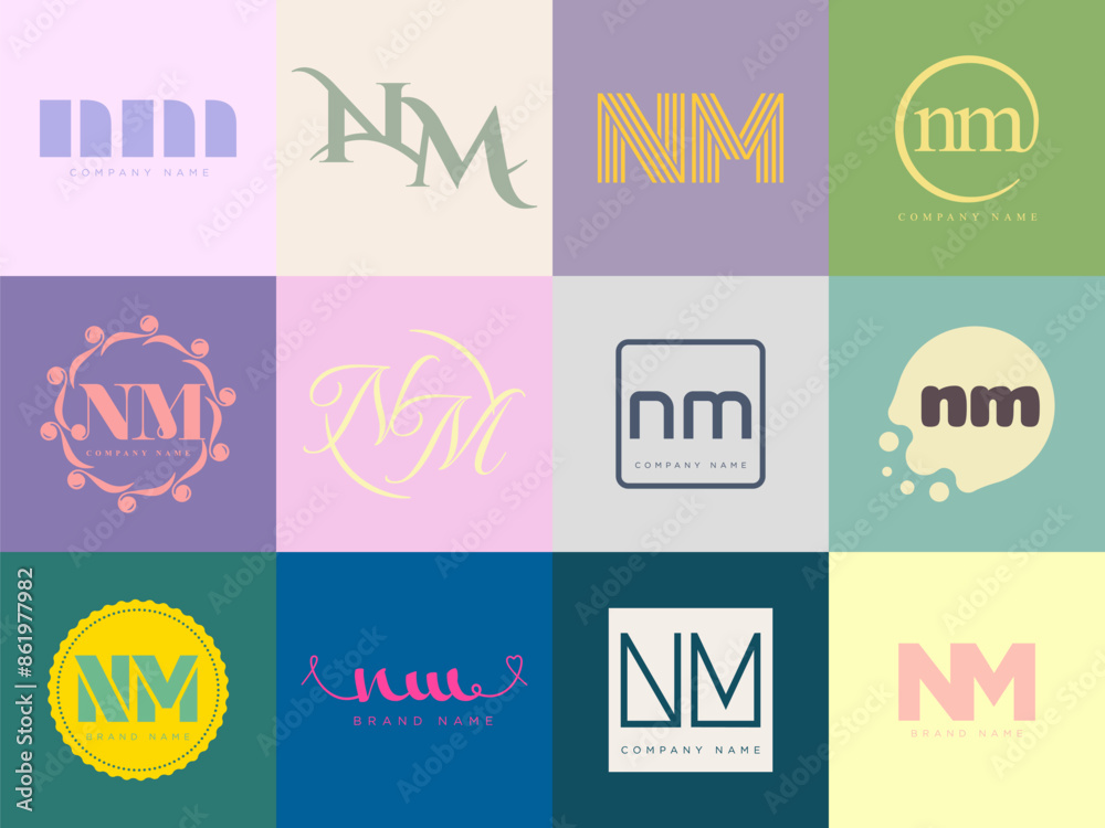 NM logo company template. Letter n and m logotype. Set different classic serif lettering and modern bold text with design elements. Initial font typography. NM logo company template. Letter n and m logotype. Set different classic serif lettering and modern bold text with design elements. Initial font typography.
