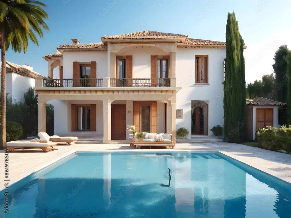 Fototapeta premium Stunning Villa with Pool in 4K