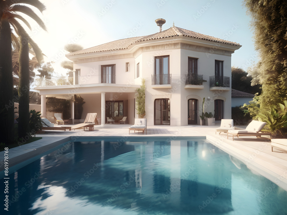 Fototapeta premium Stunning Villa with Pool in 4K