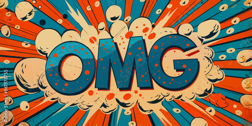 VIntage retro comics boom explosion with text "OMG" inside. Crash bang cover book design with light and dots.