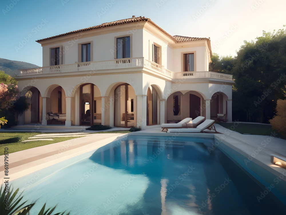 Fototapeta premium Stunning Villa with Pool in 4K