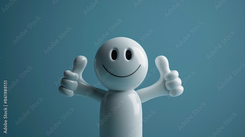 A white cartoon character with two thumbs up is smiling A white cartoon character with two thumbs up is smiling
