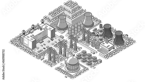 俯瞰から見た立体の発電所ベクターイラスト